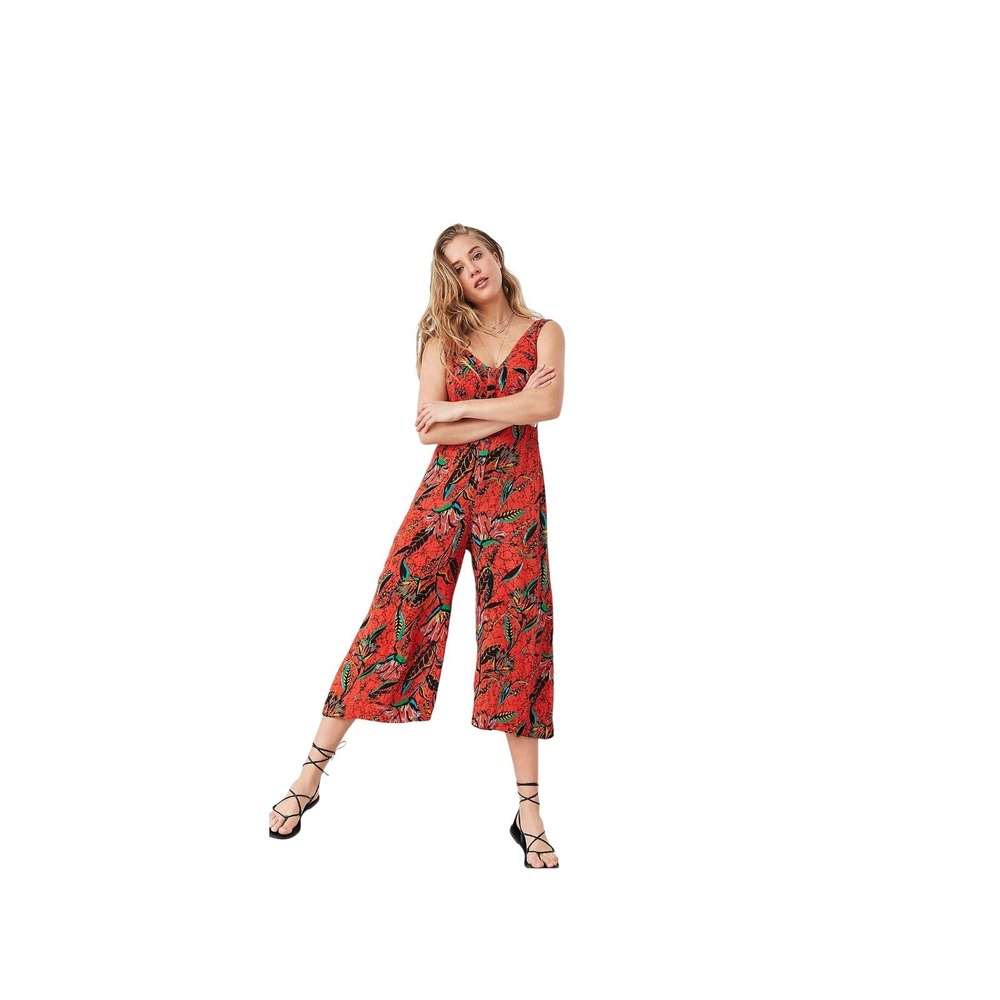 Ecote‎ Urban Outfitters Jumpsuit Orange Tropical Cutout Sleeveless Size S batik